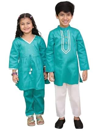 Buy AJ DEZINES Siblings Matching Outfits Cotton Solid Print Bhai Behen ...