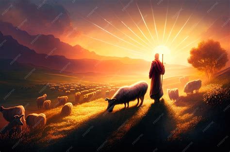 Premium AI Image | Biblical illustration of Jesus as a shepherd.