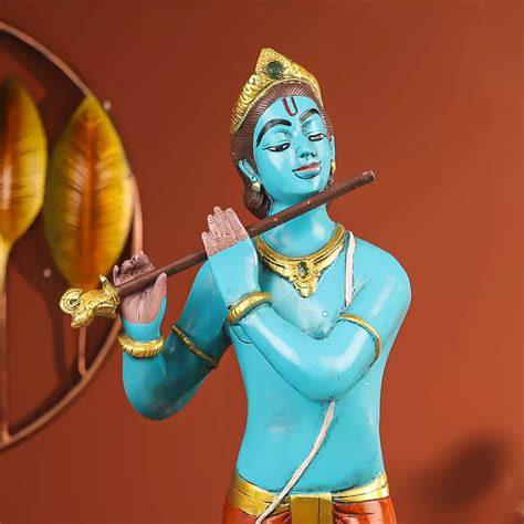 Buy 29" Coloured Brass Krishna Idol with Flute & Peacock – Ethnic India ...