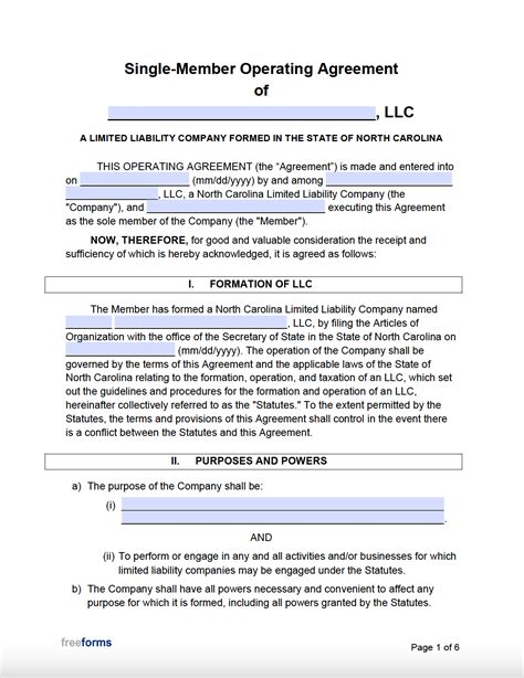 Free North Carolina Single-Member LLC Operating Agreement Form | PDF | Word