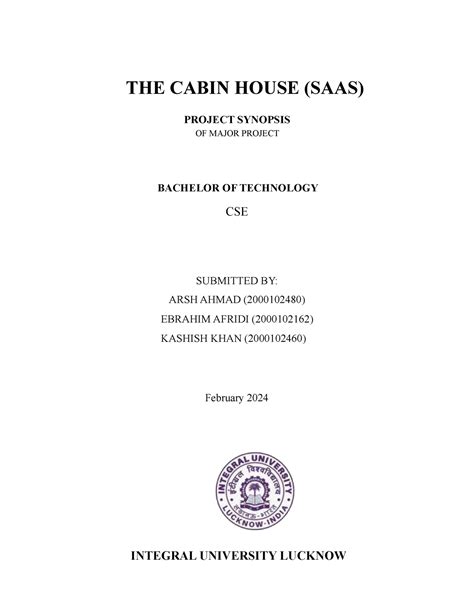 THE Cabin House synopsis - THE CABIN HOUSE (SAAS) PROJECT SYNOPSIS OF ...