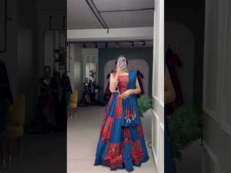 Blue Embroidered & Printed Pure Cotton Lehenga Choli Set