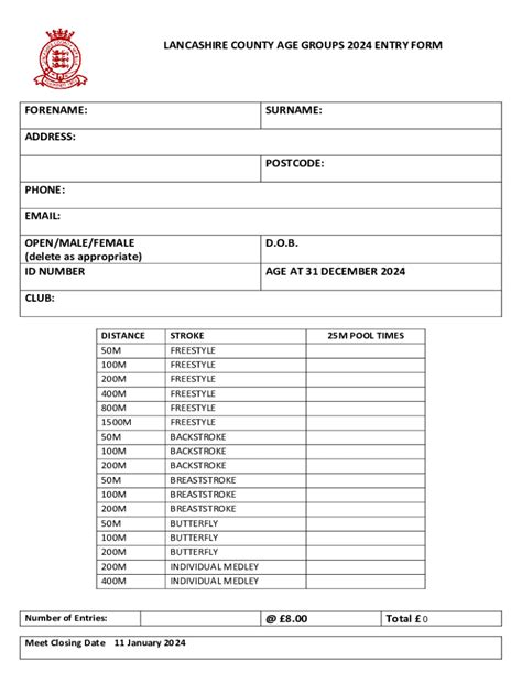 Fillable Online lancashire county age groups 2024 entry form Fax Email ...