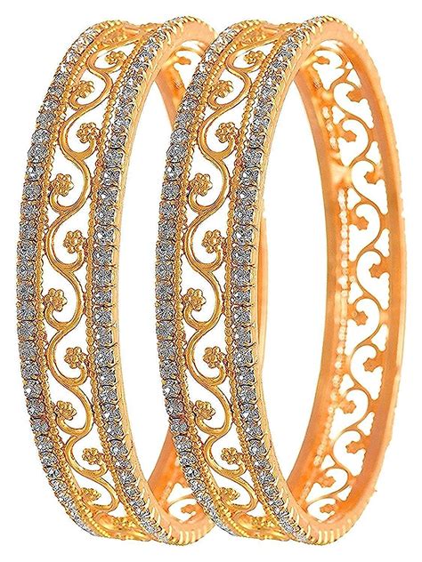 Buy Love Lady Studded Diamond Gold Plated Bangles for Women (Golden ...