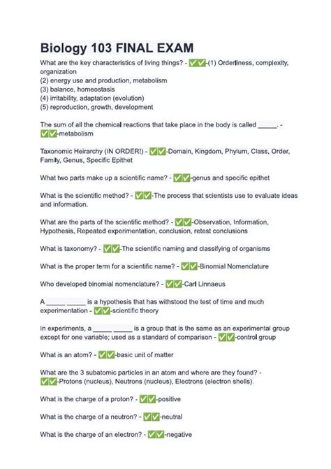 Biology 103 FINAL EXAM (Final exam study guide for Biology 103 ...