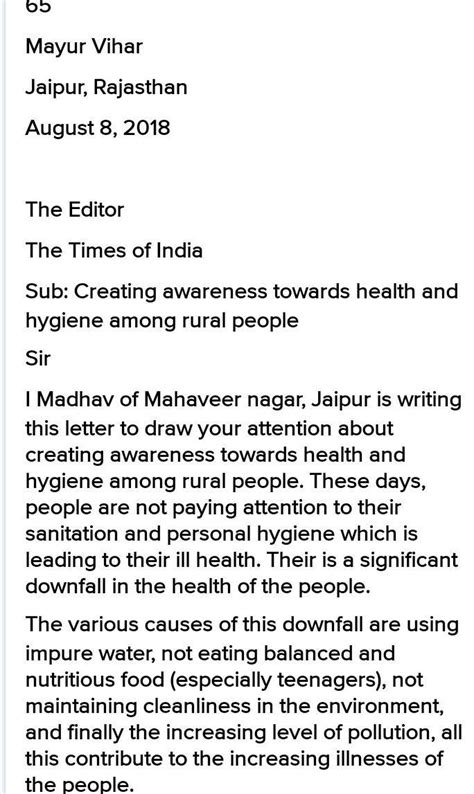 Letter to editor creating awareness regarding health and hygiene in ...