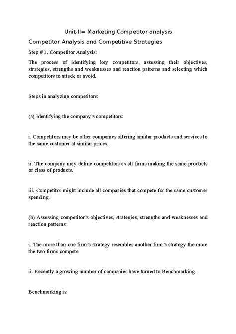 Unit-II: Marketing Competitor Analysis and Strategic Insights - Studocu