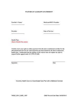 Waiver Of Liability Statement - Fill and Sign Printable Template Online