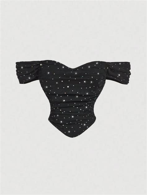 SHEIN MOD Shiny Black Sequin Ladies Top, Suitable For Dates And Parties ...