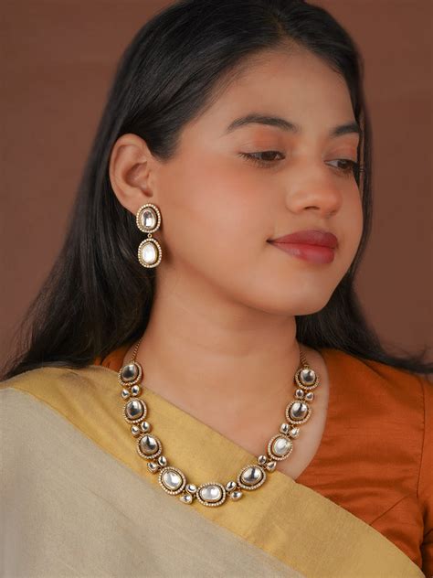White Color Gold Plated Faux Polki Necklace Set - PK-S462 – Mortantra