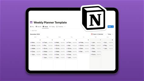 Image result for Notion Weekly Planner Template