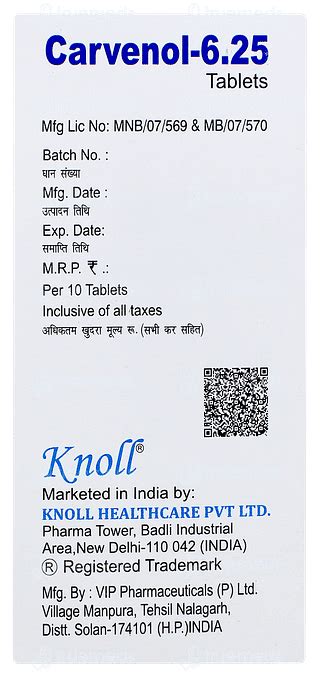 Carvenol 6.25 MG | Order Carvenol 6.25 MG Tablet Online at Truemeds