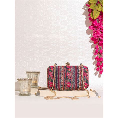 Buy AMYRA Zuri Box Clutch Navy Blue Online