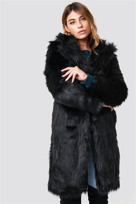 Long Faux Fur Coat Black | na-kd.com
