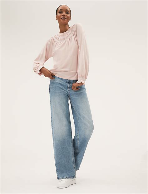 Buy Pure Cotton Smocked Detail Long Sleeve Top at Marks & Spencer