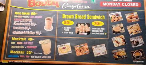 Menu at Bobby Cafeteria, Jamshedpur