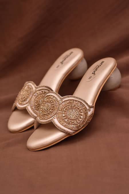 Buy Gold Cutdana Jewel Scallop Embroidered Heels by AROUND ALWAYS ...