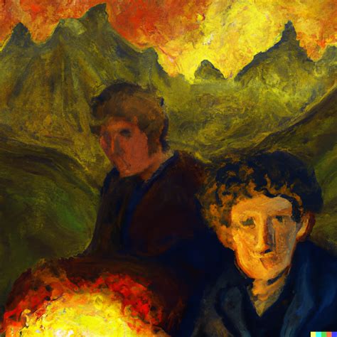Van gogh style painting of frodo and samwise gamgee in firey mordor : r ...