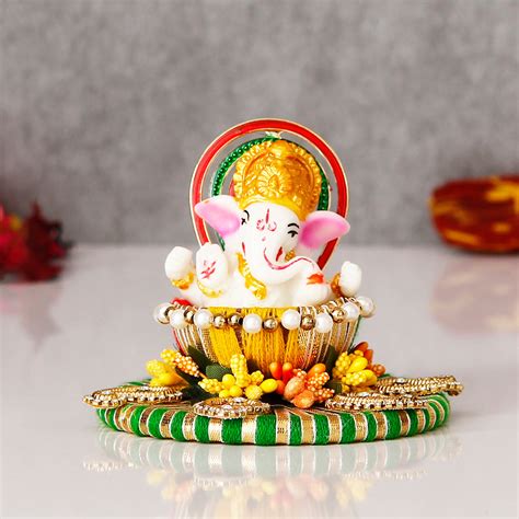 Lord Ganesha Idol on Decorative Handcrafted Singhasan for Home/Temple ...