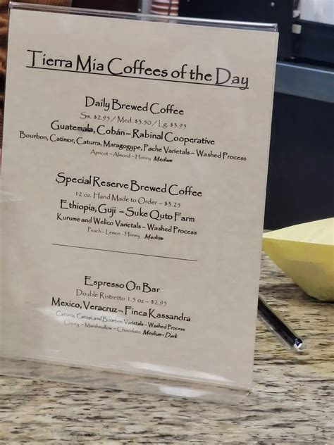 Tierra Mia Coffee Menu - Updated October 2025