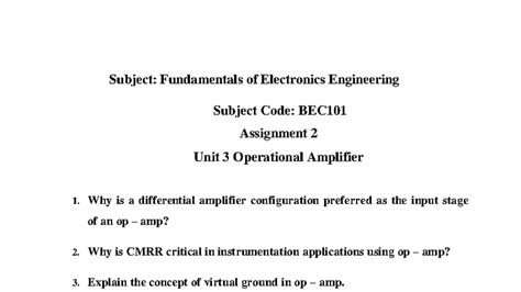 FOEE Assignment 2 - Ttttft - Subject: Fundamentals of Electronics ...