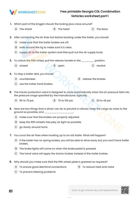 Free printable Georgia CDL Combination Vehicles worksheet part 1 | Worksheetzone
