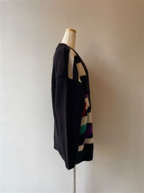 80s geometry stripe mohair cardigan | umber_vintage