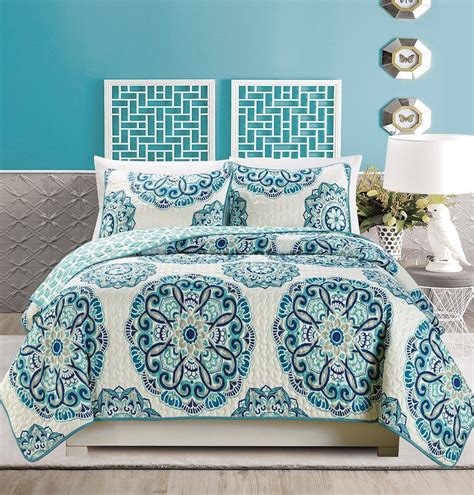 Oversize King , Turquoise Blue / White : 3-Piece Fine printed Oversize ...