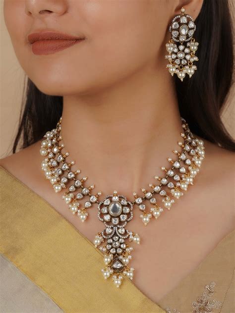 White Color Faux Polki Necklace Set - PK-S189 – Mortantra