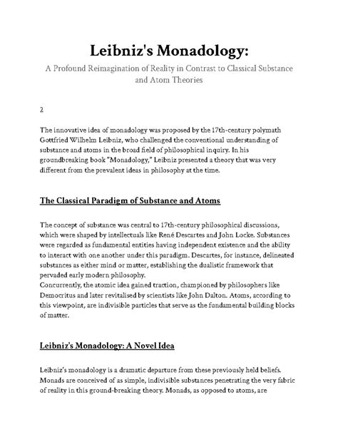 Leibniz's Monadology - In his groundbreaking book "Monadology," Leibniz ...