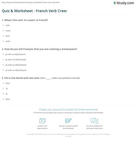 Quiz & Worksheet - French Verb Creer | Study.com