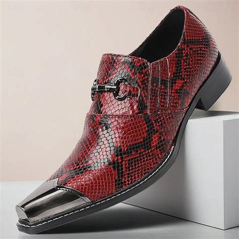 Men's Red Snakeskin Dress Shoes with Metal Detailing – Premium Formal ...