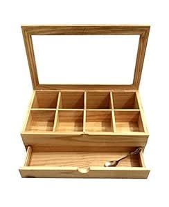 Buy White Whale Tea Box Storage Natural Tea Chest Tea Bag Holder Glass ...