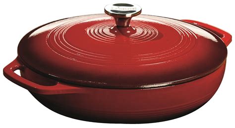 Buy Lodge 3.6 Quart Cast Iron Casserole Pan. Red Enamel Cast Iron ...