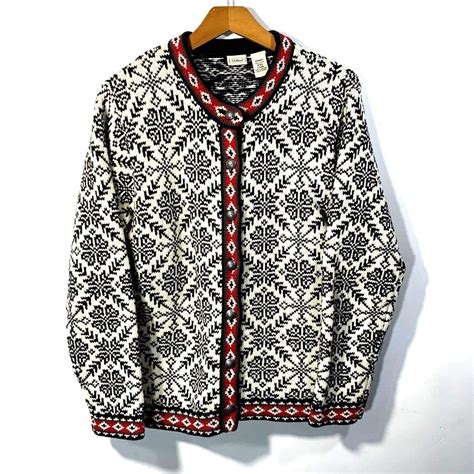 LL Bean Nordic Fair Isle Cardigan Sweater 100%... - Depop