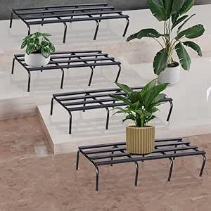 ORILEY Rectangular Plant Stand Galvanized Metal Flower Pot Holder Gamla ...