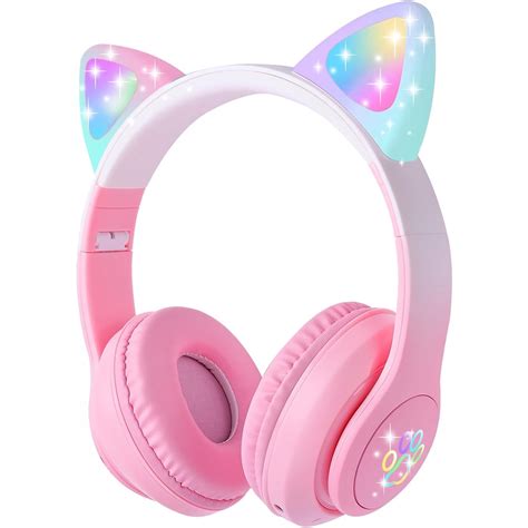 Leyeet Kids Bluetooth Headset with LED Cat Ears, Wireless & Wired for ...