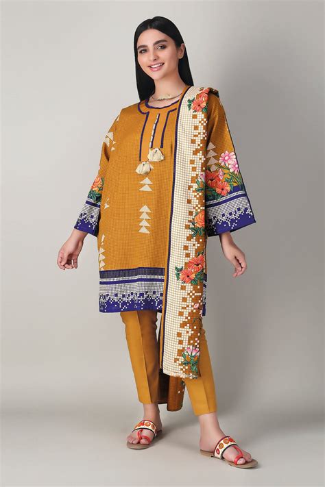 Khaadi Printed 3 Piece Khaddar Suit – AK20422 Yellow – YourLibaas