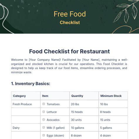 Food Menu Checklist Template 的图像结果