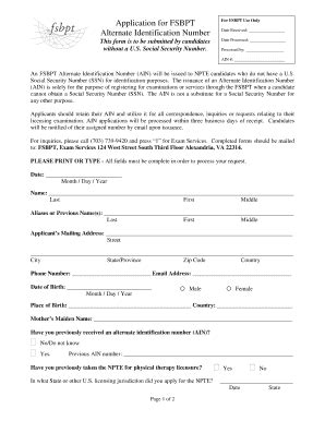 Fillable Online BApplicationb for FSBPT Alternate bIdentificationb ...