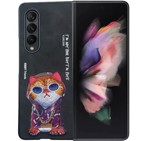 Black Leather Cute Cat Ornamented for Samsung Galaxy Z Fold 4 – The Hatke
