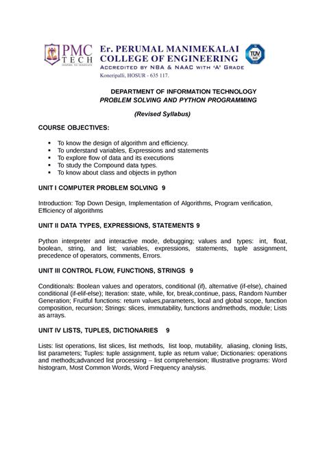 Python( Revised) - hhh - DEPARTMENT OF INFORMATION TECHNOLOGY PROBLEM ...