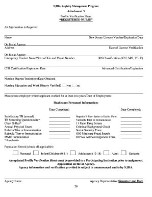 NJHA Registered Nurse Profile Verification Sheet - Fill Out, Sign ...