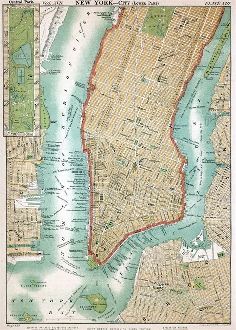 Large detailed old map of Manhattan | New York | USA (United States of ...