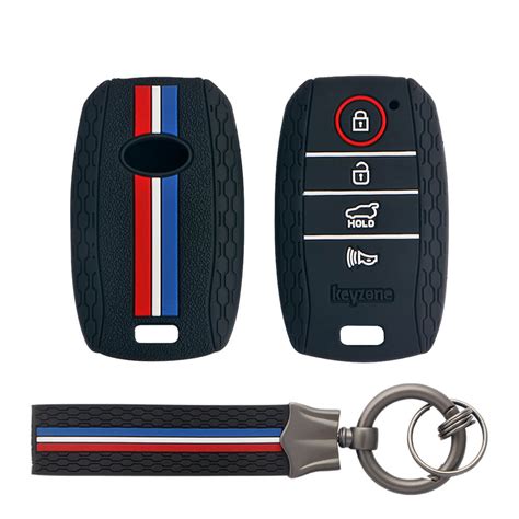 Keyzone striped key cover and keychain fit for : Seltos 4 button smart