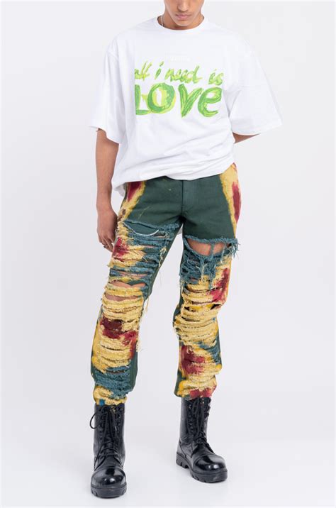Huemn Blood Washed Slit And Frayed Denim (Green) – HUEMN