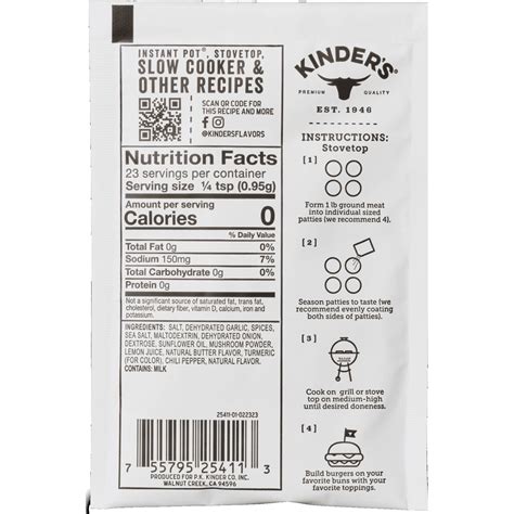 Kinder’s Buttery Burger Blend Seasoning – 0.8 oz - Soups Online