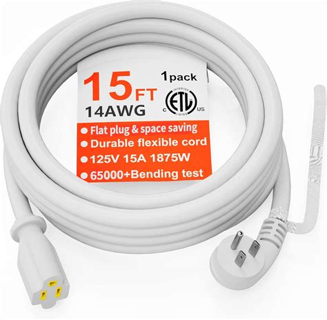 HUANCHAIN 14 Gauge 15 FT Flat Plug Extension Cord White Indoor Outdoor ...