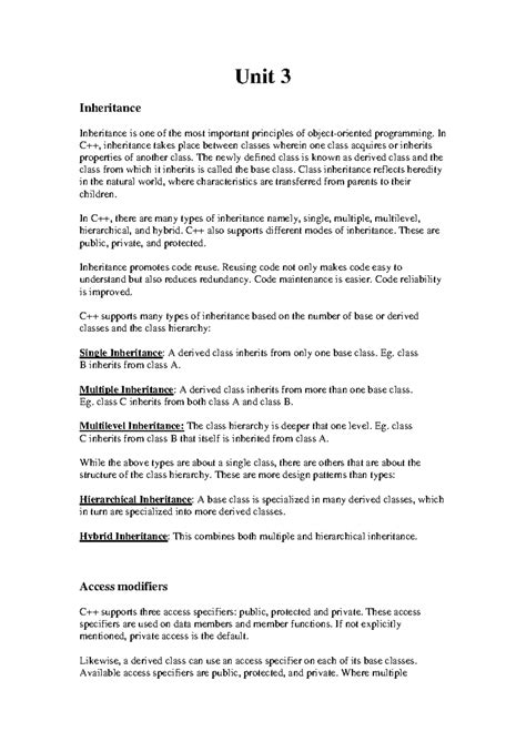 Oops-Unit 3 - Oops - Unit 3 Inheritance Inheritance is one of the most ...