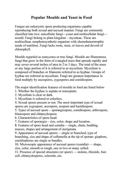 Popular Moulds and Yeast in Food - Fungi are commonly classified into ...